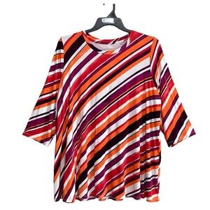 Jessica London Tunic Top Women's Size 18/20 Multicolor Striped 3/4 Sleeve Knit